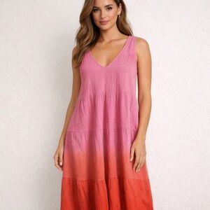 Marine Layer Womens Large Corinne Maxi Dress  Hibiscus Dip Dye Double Cloth XL